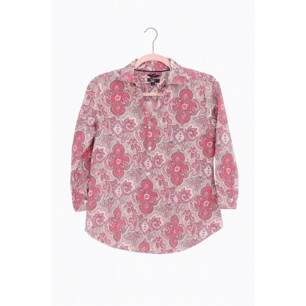 Talbots Paisley Button Front Blouse 8P Wrinkle Resistant Preppy Grandmillennial